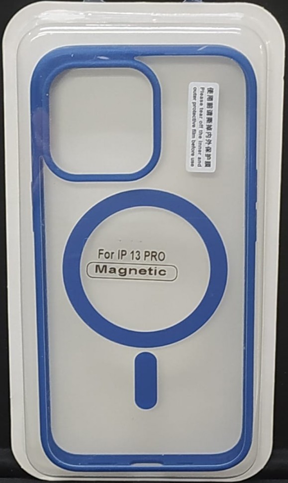 Накладка для i-Phone 13 Pro 6.1" Magsafe силикон прозрачный бока синие