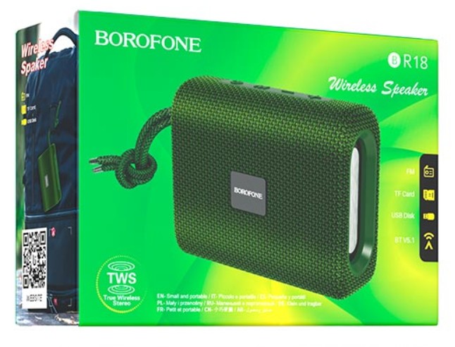 Bluetooth колонка Borofone BR18 BT5.1/500mAh/3ч/5Вт/TF/AUX/FM зеленая