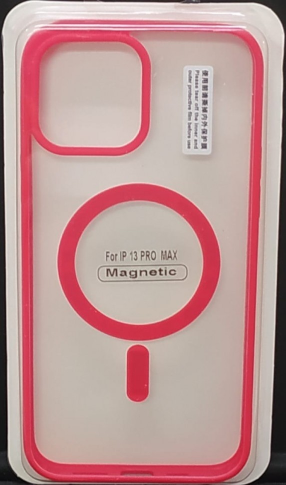 Накладка для i-Phone 13 Pro Max 6.7" Magsafe силикон прозрачный бока красные