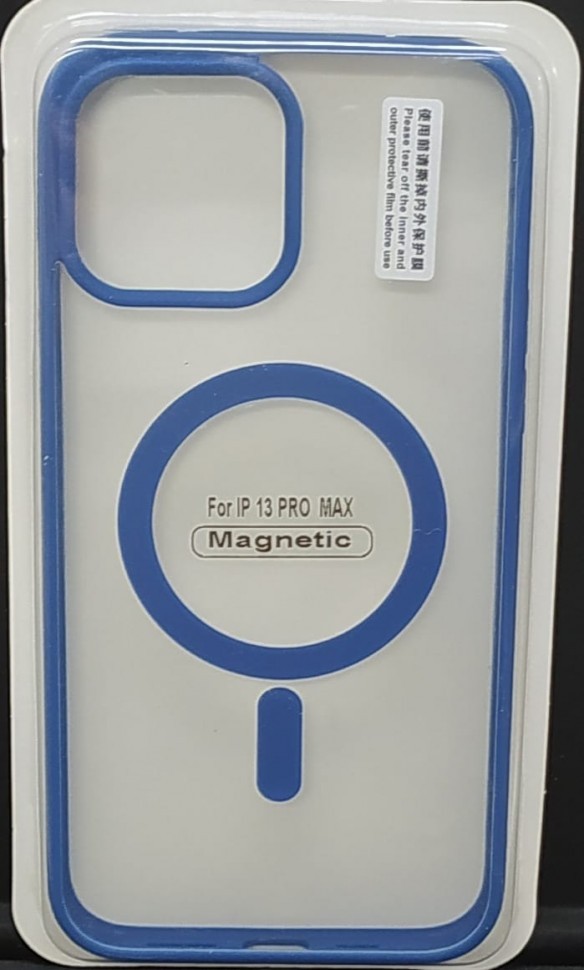 Накладка для i-Phone 13 Pro Max 6.7" Magsafe силикон прозрачный бока синие