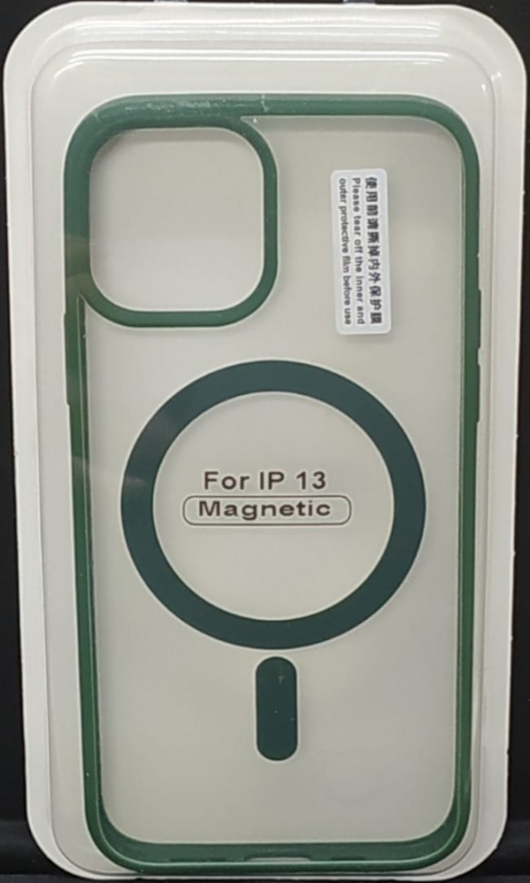 Накладка для i-Phone 13 6.1" Magsafe силикон прозрачный бока зеленые