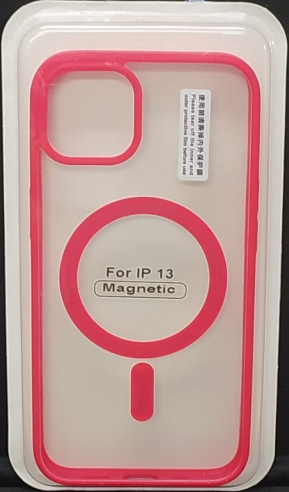 Накладка для i-Phone 13 6.1" Magsafe силикон прозрачный бока красные