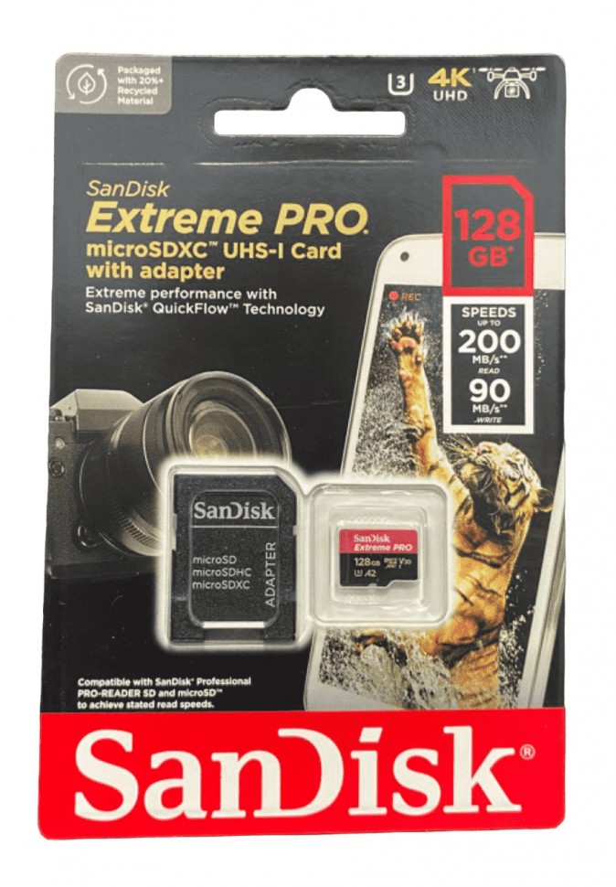 SDXC карта памяти Sandisk Extreme Pro 128GB 200MB/s UHS-I (SDSQXCD-128G-GN6MA)