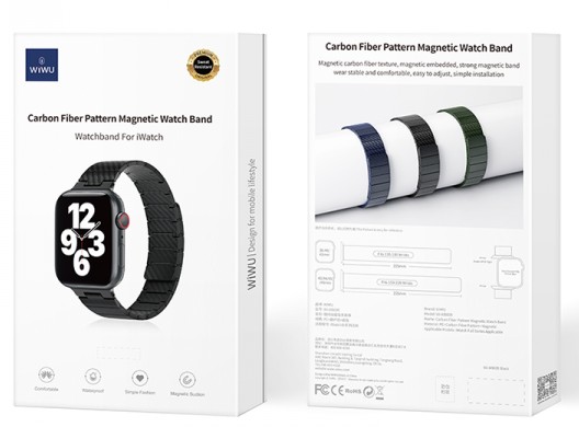 Металлический ремешок Wiwu Carbon Fiber Magnetic Watch Band для Apple Watch 42/44/45/49mm черный