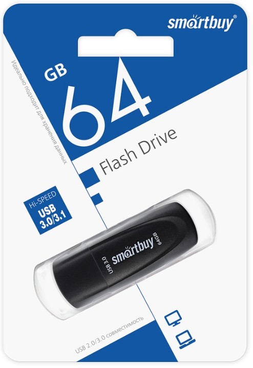 3.0/3.1 USB флеш накопитель Smartbuy 064GB Scout Black (SB064GB3SCK)