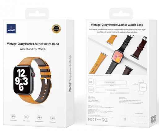 Кожаный ремешок Wiwu Vintage Crazy Horse Watch Band для Apple Watch 42/44/45/49mm коричневый