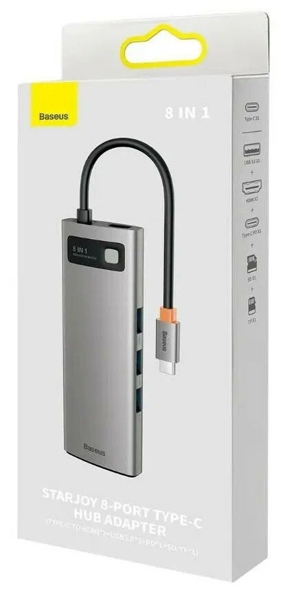 USB-C хаб Baseus Metal Gleam 8в1 3USB/2HDMI/USB-C/MicroSD/TF/ (WKWG050113) серый