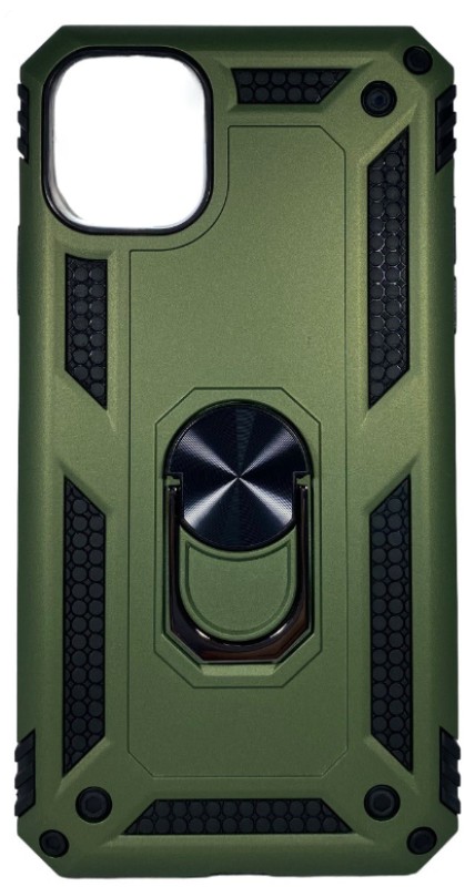 Накладка для i-Phone 11 силиконовая противоударная с кольцом зеленая