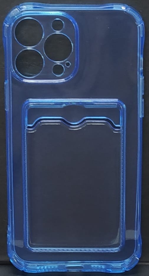 Чехол-накладка силикон с карманом под карту i-Phone 13 Pro Max 6.7" прозрачная синяя