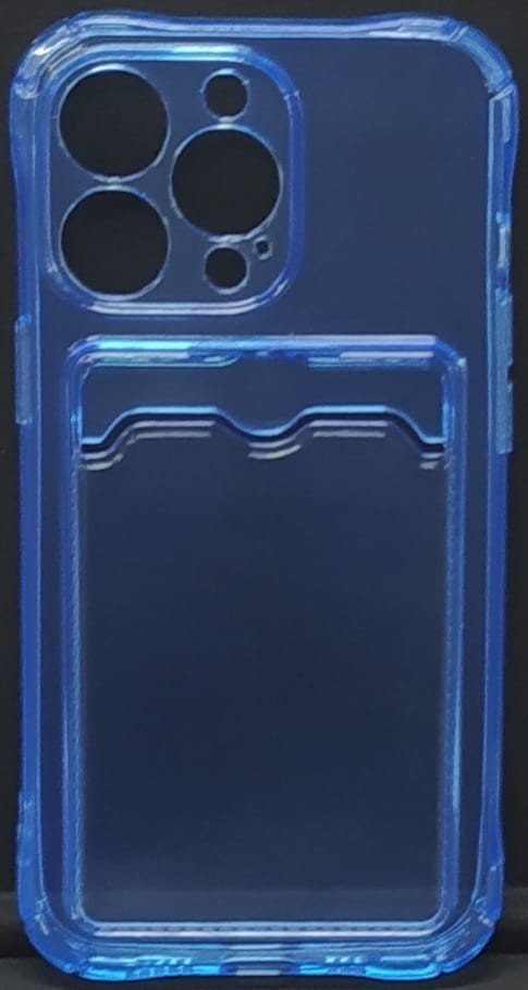 Чехол-накладка силикон с карманом под карту i-Phone 13 Pro 6.1" прозрачная синяя