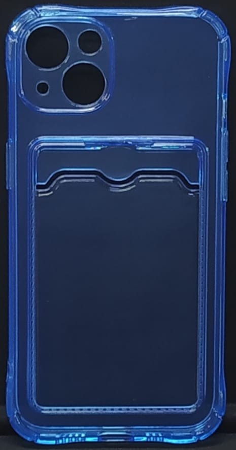 Чехол-накладка силикон с карманом под карту i-Phone 13 6.1" прозрачная синяя