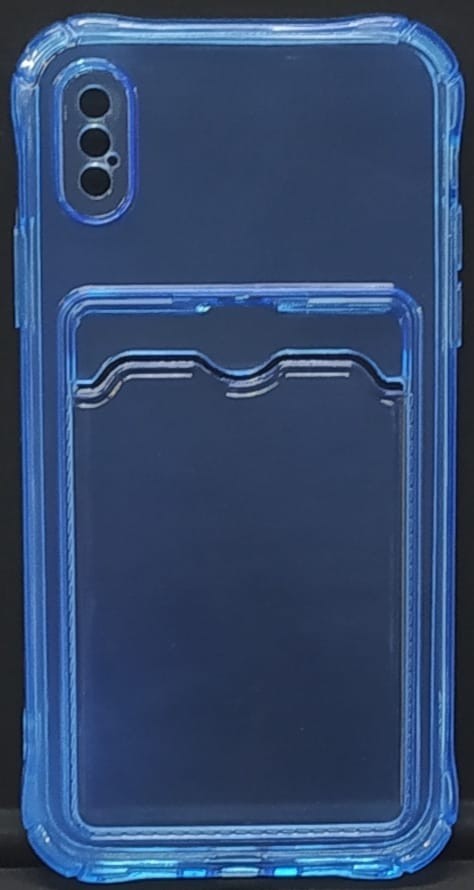 Чехол-накладка силикон с карманом под карту i-Phone X/Xs прозрачная синяя