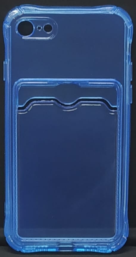 Чехол-накладка силикон с карманом под карту i-Phone 7/8 прозрачная синяя