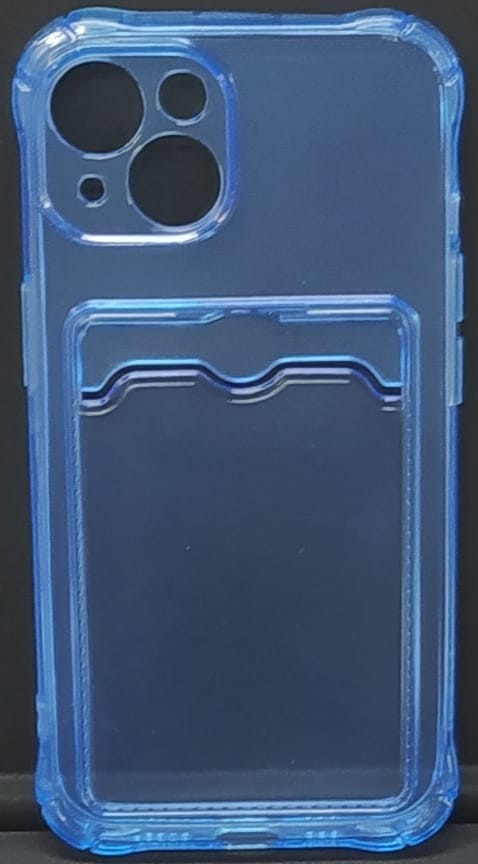 Чехол-накладка силикон с карманом под карту i-Phone 14 6.1" прозрачная синяя