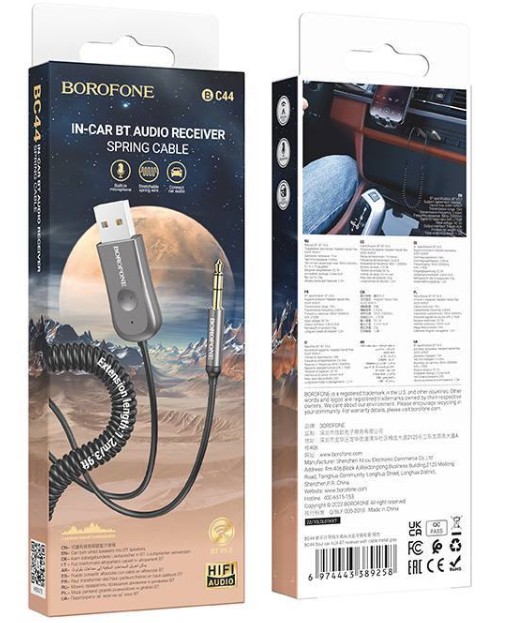 Адаптер Borofone BC44 AUX Car Wireless Receiver BT5.0 серый
