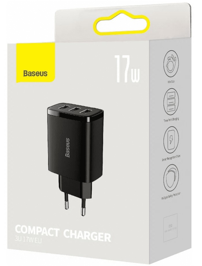 Сетевое зар. устр. Baseus Compact 17W 3USB (CCXJ020101) черное
