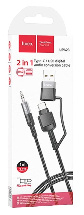 Аудиокабель Hoco UPA23 AUX 3,5мм на Type-C/USB 1м черный