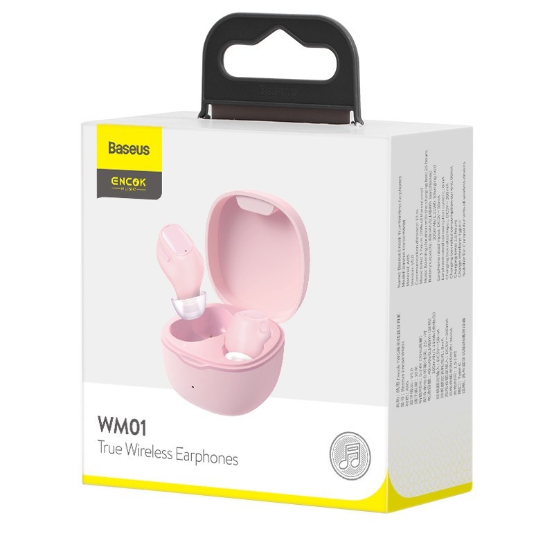 Мобильная Bluetooth-гарнитура TWS Baseus Encok WM01 BT5.0/60mAh (300mAh)/6ч (NGWM01-04) розовая
