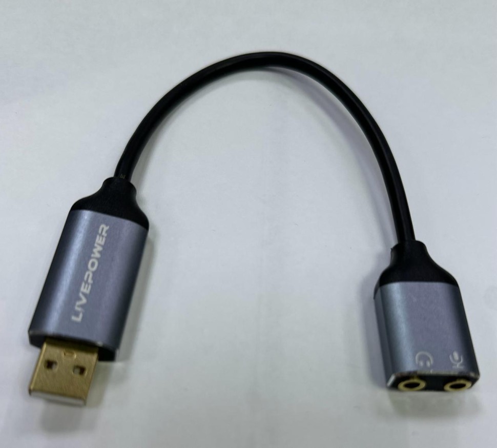 Переходник USB (папа)↔Jack 3.5mm наушники+микрофон (мама) Livepower S294 чёрный