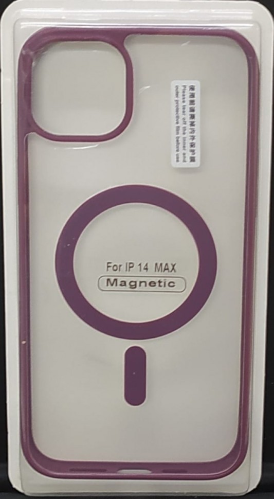Накладка для i-Phone 14 Max 6.7" Magsafe силикон прозрачный бока бордовая