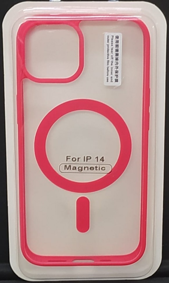 Накладка для i-Phone 14 6.1" Magsafe силикон прозрачный бока красная