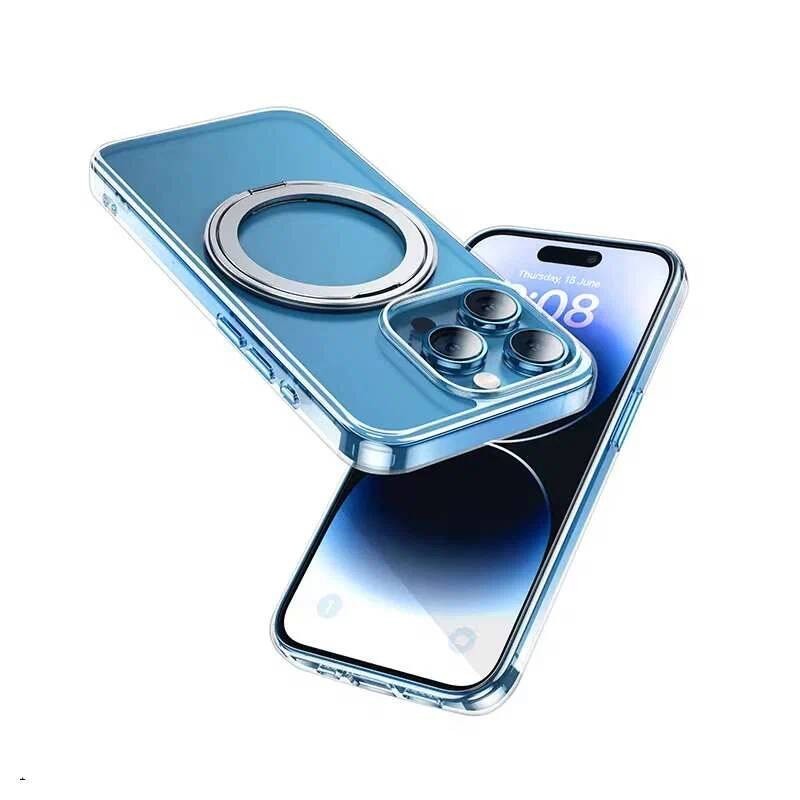 Накладка для i-Phone 15 Hoco Stand Magnetic силикон прозрачный  с кольцом 360°