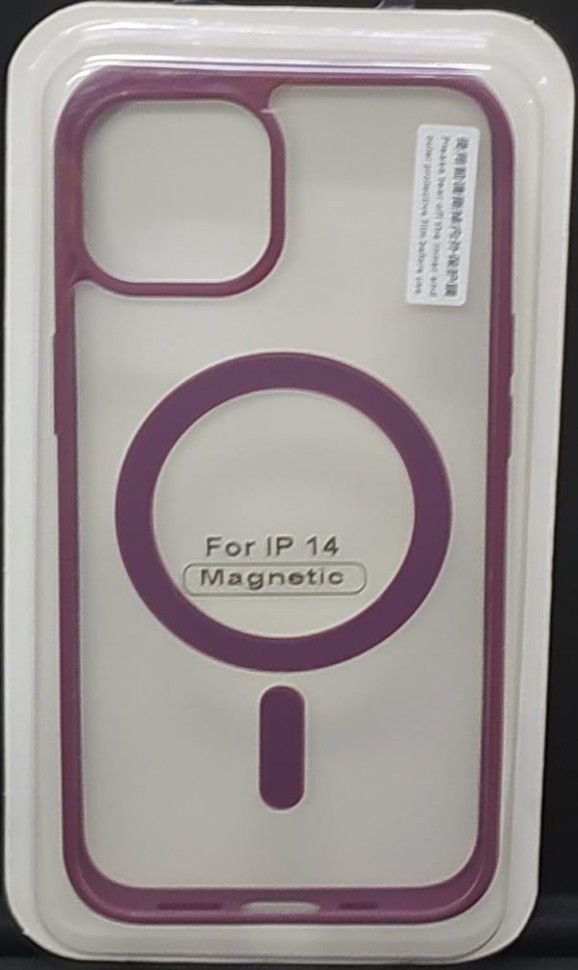 Накладка для i-Phone 14 6.1" Magsafe силикон прозрачный бока бордовая