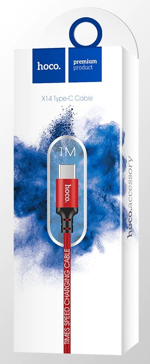 Usb Кабель-зарядка Type-C Hoco X14 Times speed 2.4A 1м в тканевой оплетке красный