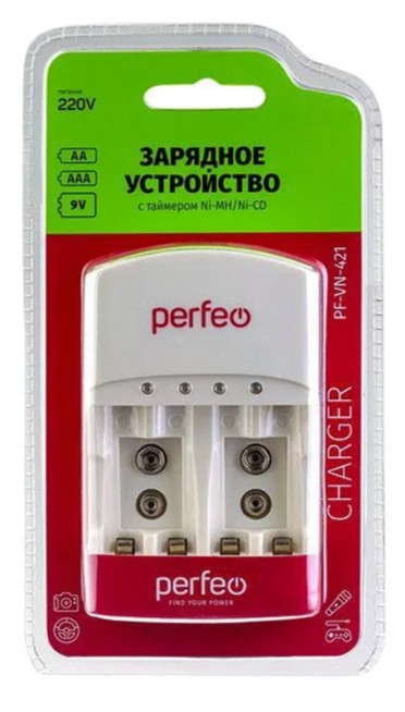Perfeo зарядное устройство PF-VN-421 Ni-MH/CD, 220V, 4 слота, AA/AAA/9V, таймер