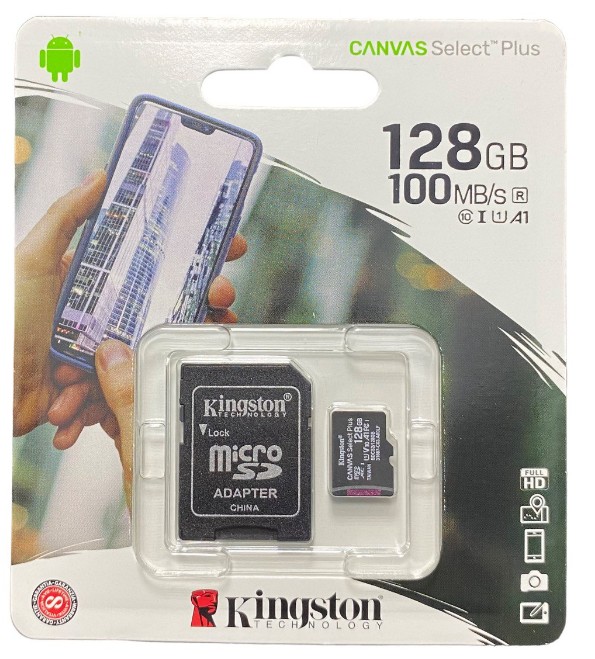 micro SDXC карта памяти Kingston 128 Class10 UHS-I Canvas Select Plus с адапт.(SDCS2/128GB)
