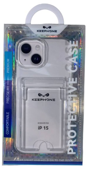 Накладка для i-Phone 15 Keephone Shield с карманом для карты прозрачный