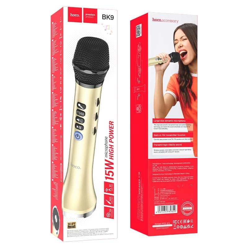 Микрофон для караоке Hoco BK9 2000mAh 4.2 ver 4h золотистый
