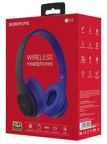 Стереонаушники Bluetooth полноразмерные Borofone BO4 BT5.0/200mAh/5ч синие