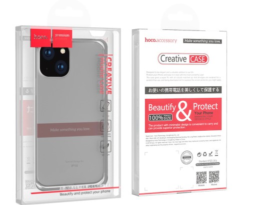 Накладка для i-Phone 15 Hoco Light силикон тонкий прозрачный тёмный