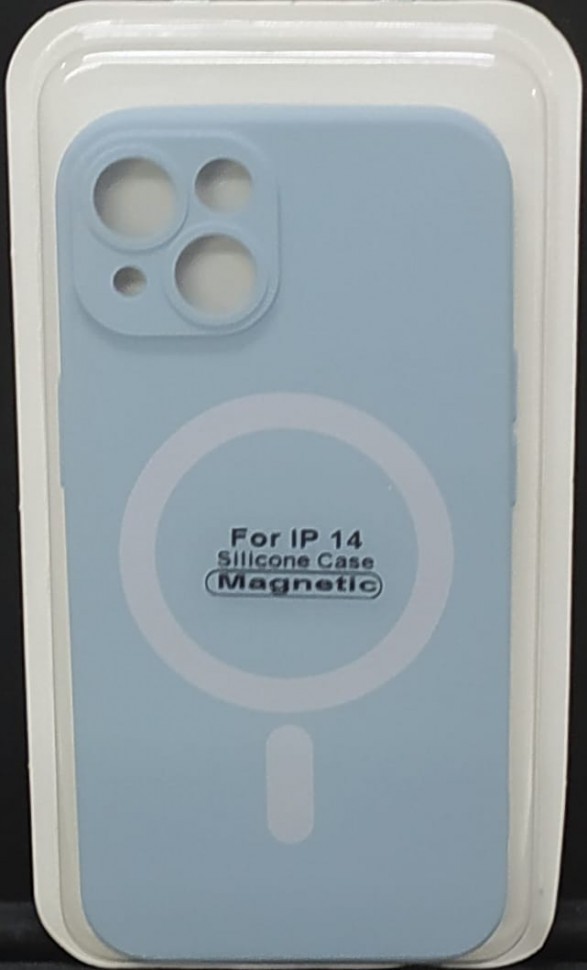 Накладка для i-Phone 14 6.1" Magsafe силикон серо-голубая