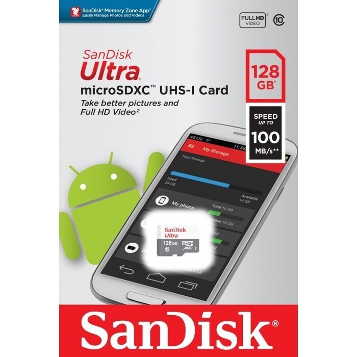micro SDXC карта памяти SanDisk 128GB Class10 UHS-1 Ultra 100MB/s без ад. (SDSQUNR-128G-GN3MN)