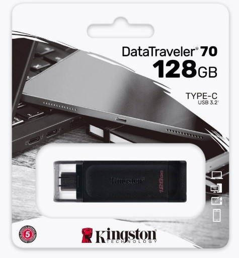3.0/3.2 USB флеш накопитель Kingston DataTraveler 70 OTG USB Type-C 128GB (DT70/128GB) черный