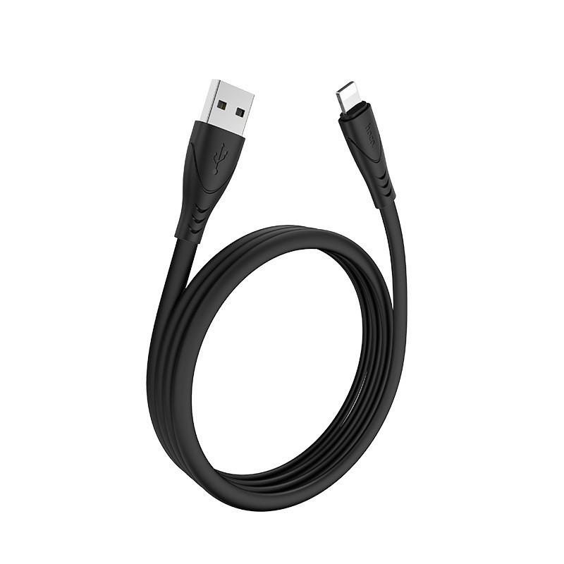 Usb Кабель-зарядка Lightning Hoco X42 Soft 2.4A 1м плоский силиконовый чёрный