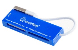 Картридер Smartbuy 717, USB 2.0 - SD/microSD/MS/M2, (SBR-717-B) голубой