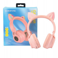Стереонаушники Bluetooth Полноразмерные Borofone B018 Cat Ear V5.0/7ч розовые