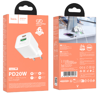 Сетевое зар. устр. Hoco N65 1USB/1С PD/QC3.0 3A 20W белое