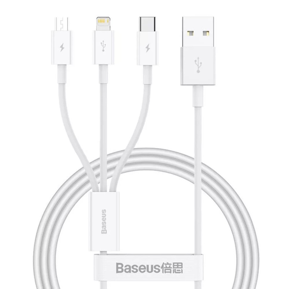 Кабель-зарядка Baseus Superior 3в1 i-Phone/Type-C/Micro 3.5A 0.5м P10320105221-01 белый