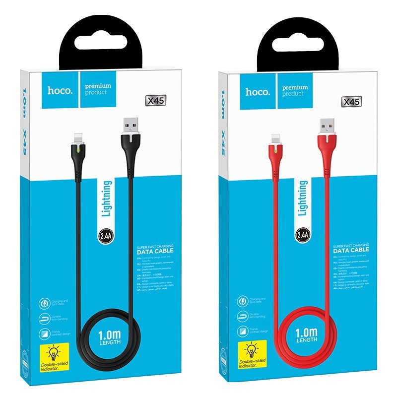 Usb Кабель-зарядка Lightning Hoco X45 Surplus 2.4A 1м в оплётке TPE чёрный