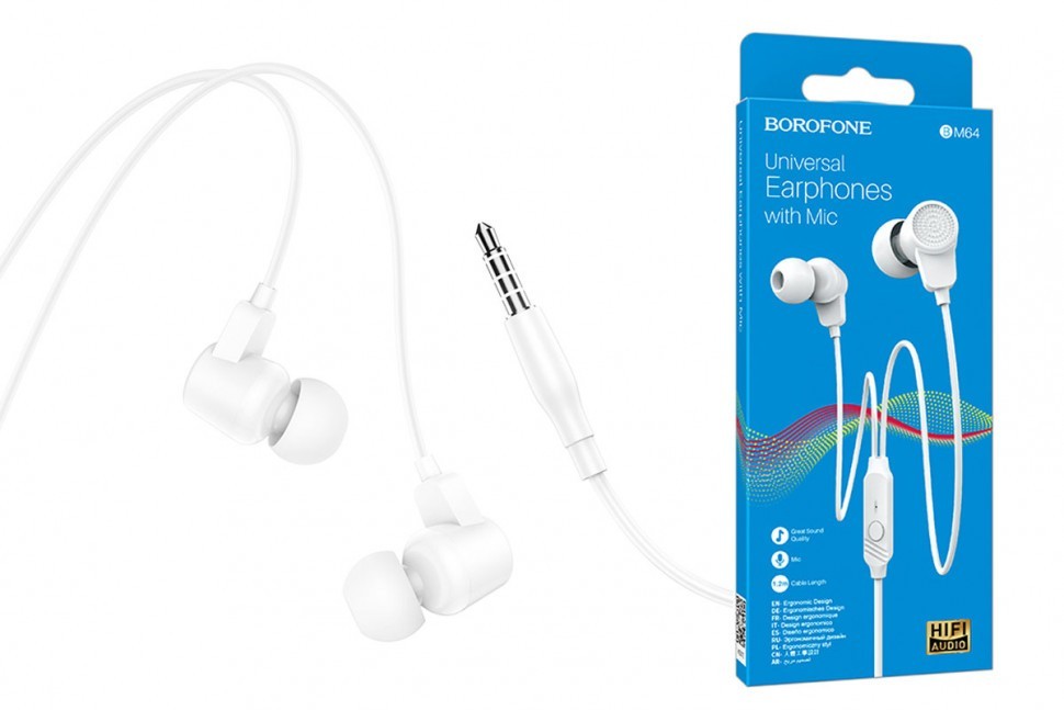 Наушники с микрофоном Borofone BM64 1.2м белые