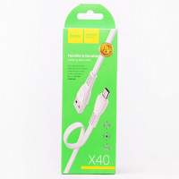 Usb Кабель-зарядка Micro Hoco X40 Noah 2.4A 1м плоский силиконовый белый
