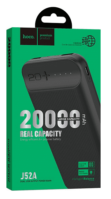 Аккумулятор внешний HOCO J45 Elegant shel, 10000 mAh, 2 USB выхода, дисплей, Type-C, цвет черный