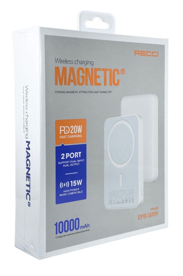 Powerbank с беспроводной зарядкой MagSafe Recci RPB-W09 10000mAh 1C 15W/20W белый