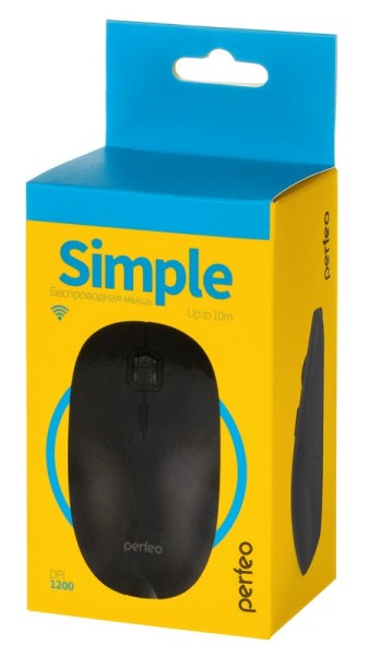 Perfeo мышь беспроводная, оптич. "SIMPLE", 4 кн, DPI 800-1200, USB, черная