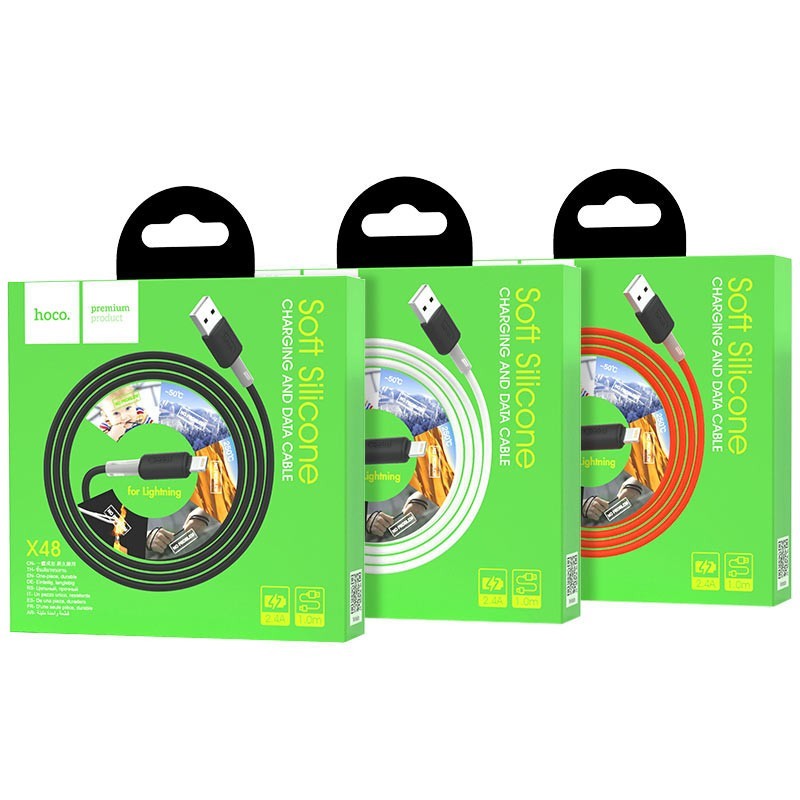 Usb Кабель-зарядка Lightning Hoco X48 Soft 2.4A 1м мягкий силиконовый красный