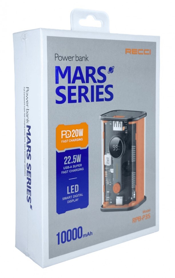Powerbank Recci Mars RPB-P35 10000mAh 1USB/1C 22.5W/20W черный
